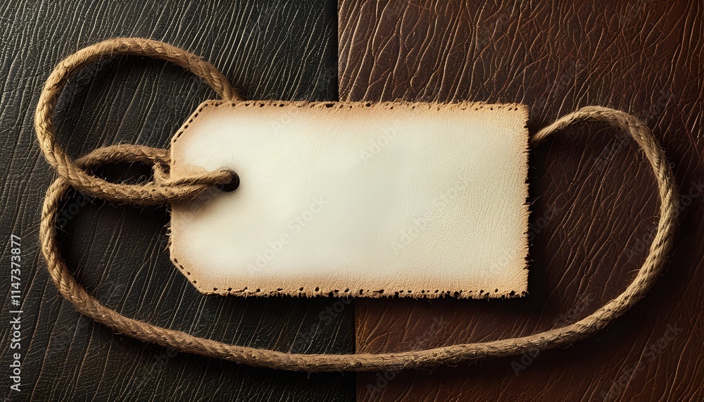 Poster customizable blank leather tag for branding craft projects creative use rustic setting close-up view