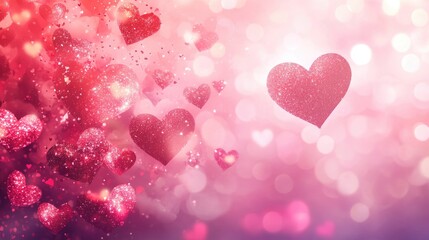 Obraz premium Sparkling Hearts and Bokeh Background for Romantic Themes