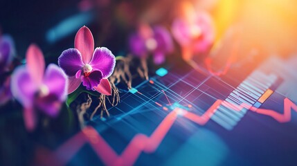 Fototapeta premium of orchid roots, overlaid with an image of investment charts, emphasizing growth potential. | [Orchid]:[Economic plants] 