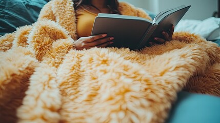 Enjoying a cozy reading session wrapped in a warm blanket on a leisurely day indoors