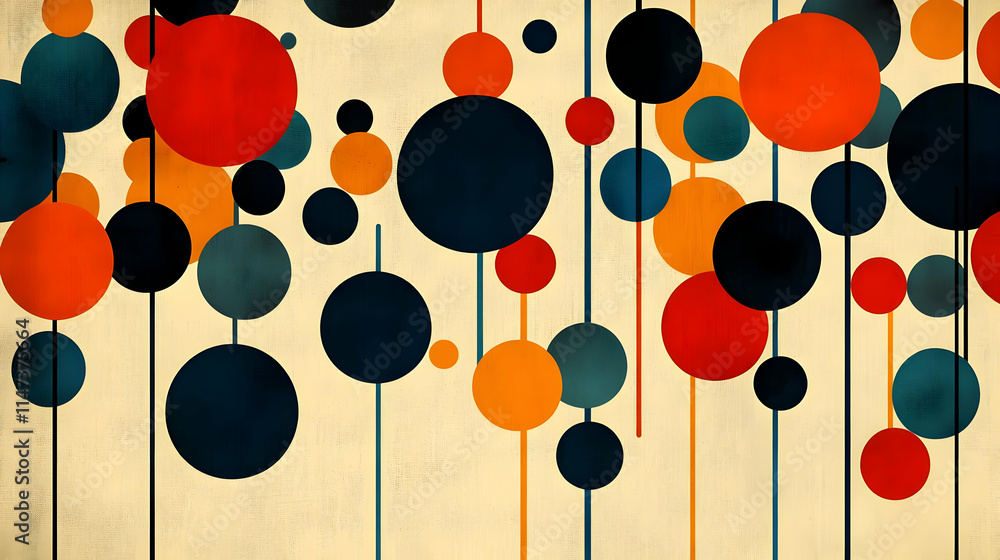 Poster colorful circles align vertically on canvas background