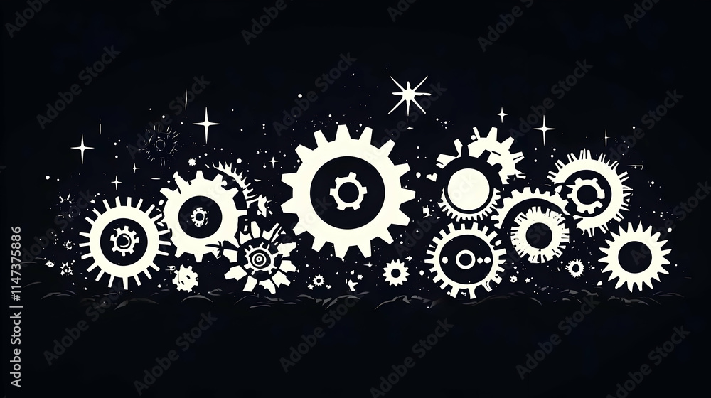 Poster gears turn and rotate smoothly in space