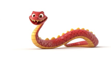  Smiling Chinese New Year Snake in 3D Cartoon Style, Isolated on a White Background, Featuring Vibrant Colors and Festive Charm for Lunar New Year Celebrations