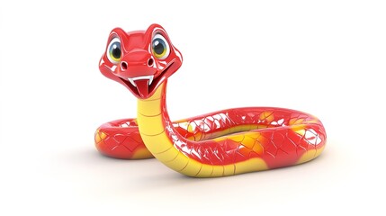  Smiling Chinese New Year Snake in 3D Cartoon Style, Isolated on a White Background, Featuring Vibrant Colors and Festive Charm for Lunar New Year Celebrations