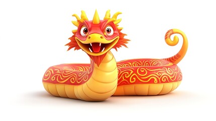  Smiling Chinese New Year Snake in 3D Cartoon Style, Isolated on a White Background, Featuring Vibrant Colors and Festive Charm for Lunar New Year Celebrations