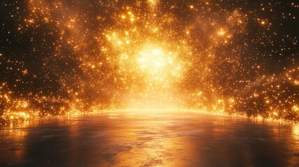 Naklejka premium Glowing golden particles on dark background.