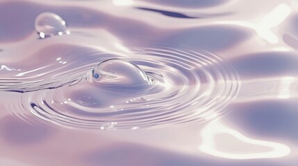 Captivating Close-Up of a Single Water Drop Creating Ripples on Smooth Water Surface with Soft Light Reflections in Pastel Tones, Perfect for Serenity and Nature Themes