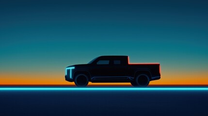 Fototapeta premium Night scene of an EV truck glowing with subtle electric blue lines