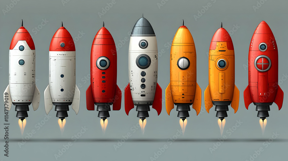 Poster rockets launch exploring space innovation technology with power engines
