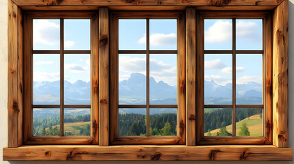 Wooden Window Frames Showcase Scenic Mountain View