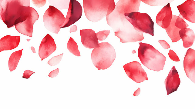 Display of watercolor red petal shapes on a white isolate background. Petal. Illustration