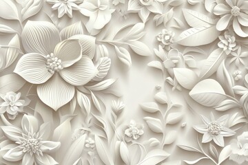 Elegant Textured Floral Background Design Featuring Intricate White Flowers and Leaves in a Minimalist Style Ideal for Modern Decor and Creative Projects
