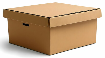 Cardboard Box Stands on White Background