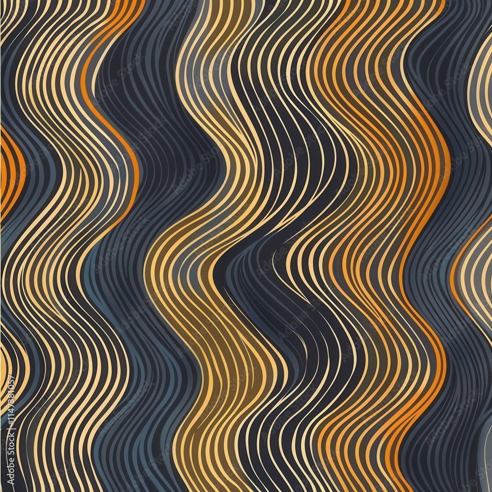 Fototapete Wavy patterns in shades of gold and blue create a mesmerizing visual experience across a textured surface. Generative AI
