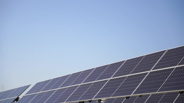 Solar power plant(solar cell) on summer season, hot climate causes increased power production, Alternative energy to conserve the world's energy, Photovoltaic module idea for clean energy production.