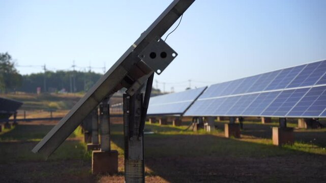Solar power plant(solar cell) on summer season, hot climate causes increased power production, Alternative energy to conserve the world's energy, Photovoltaic module idea for clean energy production.