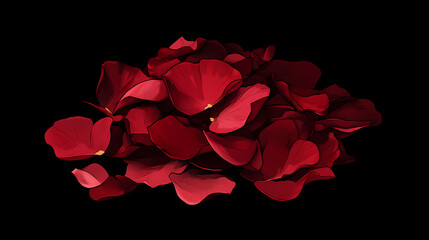 Naklejka premium A pile of red rose petals on a black background. Petal. Illustration