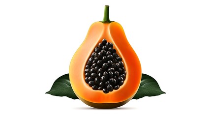 Ripe Papaya Halved: Vibrant Digital Illustration of Tropical Fruit AI Generated