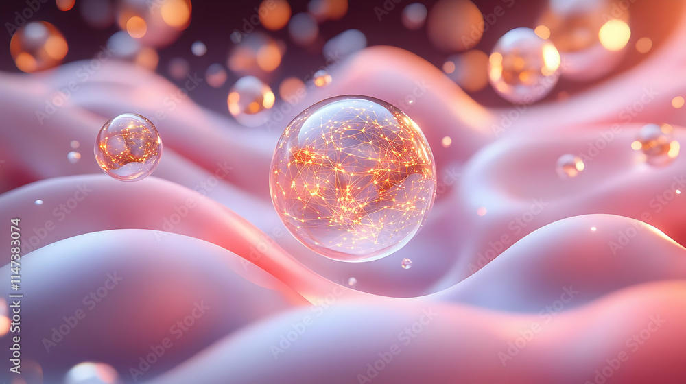 Poster abstract sphere connects with network in fluid motion