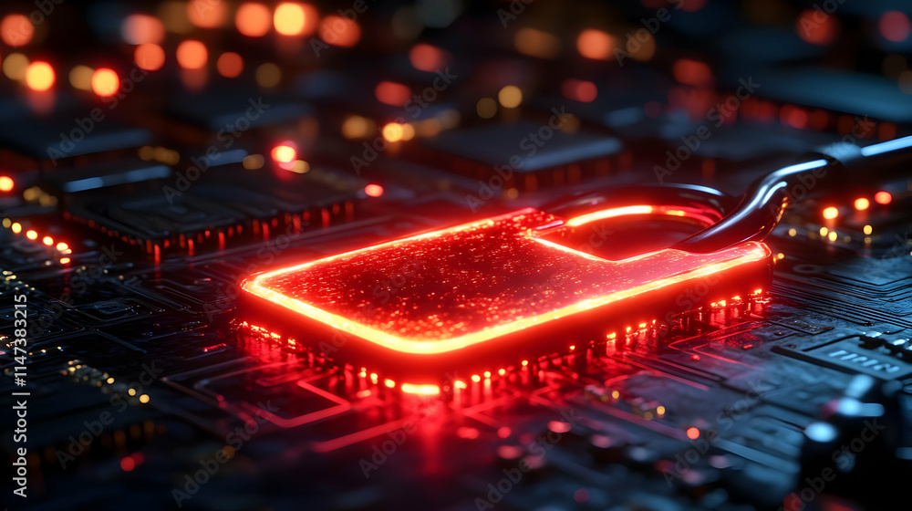 Poster digital security lock protects data on circuit board securely