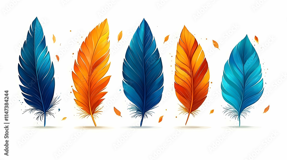 Poster feathers float gently: blue, orange plume background design element