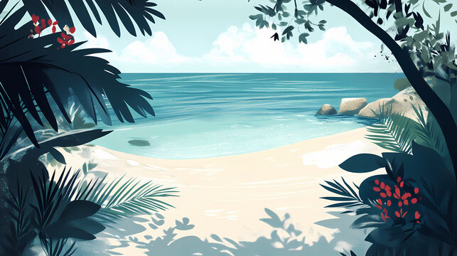Sunlit shallows meet the tranquil ocean. serenity and summer vibes. Shallows. Illustration