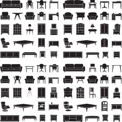 set of black furniture silhouettes in a white background.