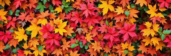 Vibrant autumn leaves scattered on the ground against a backdrop of a clear blue sky, foliage, leaves, colors