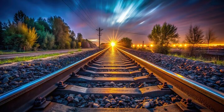 Long Exposure Railroad Tracks at Night,  Mystical Train Trails