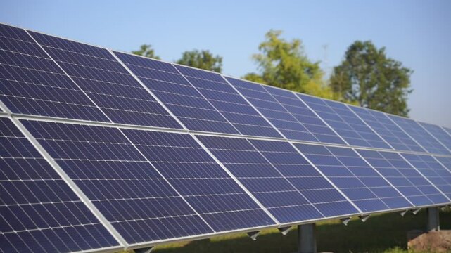 Solar power plant(solar cell) on summer season, hot climate causes increased power production, Alternative energy to conserve the world's energy, Photovoltaic module idea for clean energy production.