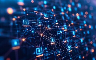 Fototapeta premium Futuristic technology communication concept, abstract digital connections, security encryption symbols, and glowing networks, Generative AI digital art