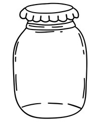 Illustration of empty jar drawing, hand drawn line drawing with black ink outline, vector illustration