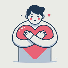 cartoon of someone hugging a heart comfortably