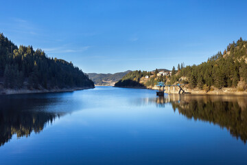 Fototapeta premium landscape of Dospat lake in Bulgaria