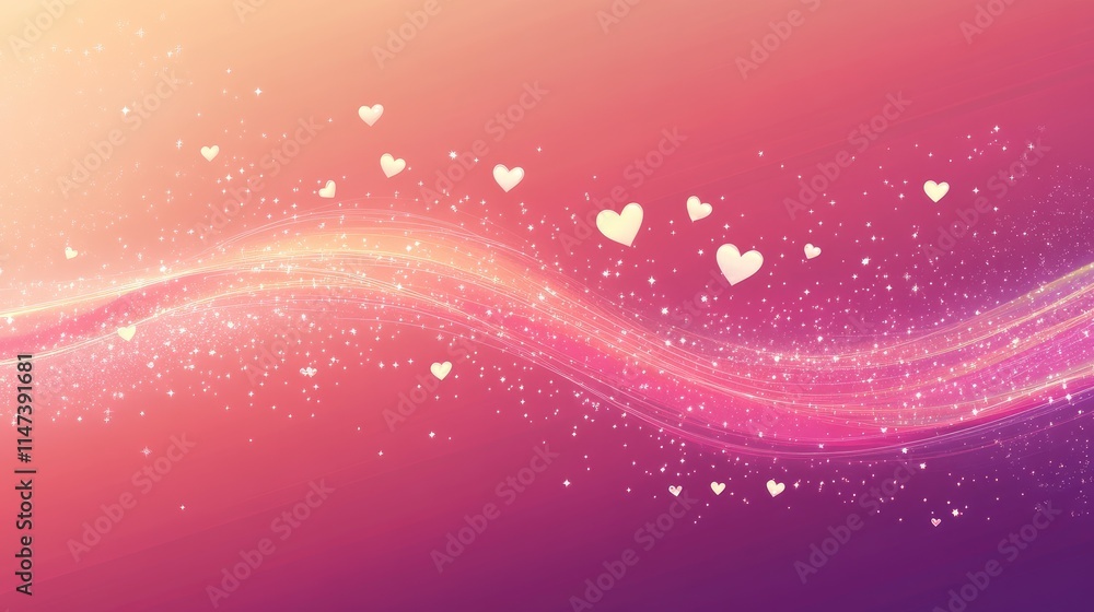 Poster soft colorful background with floating hearts and sparkling effects