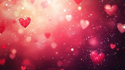 Obraz premium Romantic Hearts Background with Sparkles and Soft Red Hues