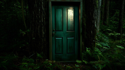 Mysterious Forest Door at Dusk