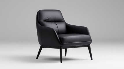 Fototapeta premium Modern black leather armchair on white background.