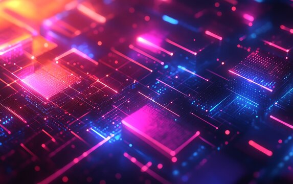 Technology communication concept with abstract digital networks, security encryption patterns and glowing shields representing cybersecurity, Generative AI illustration