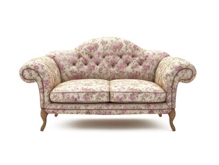 Realistic 3d design of real fabric sofa for one person, vintage style isolate on white background