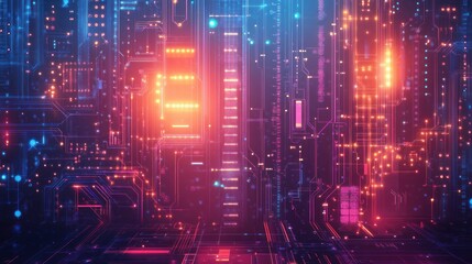 Obraz premium Abstract Digital Circuitry: Neon Glow in Cyberspace