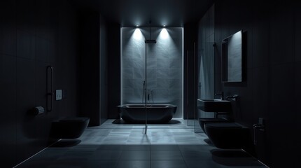 Modern Dark Bathroom Interior Design With Black Fixtures