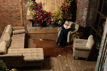 young girl christmas holiday celebration woman fireplace tree home alone cozy new year