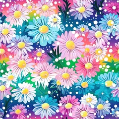 Spring Floral Flower Daisies Seamless Pattern Texture