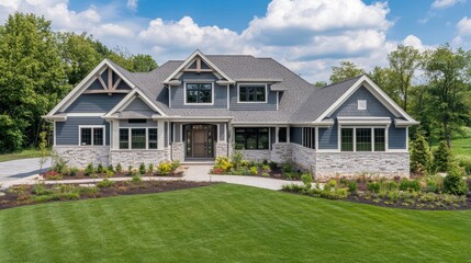 A modern house with a landscaped yard and a welcoming entrance.