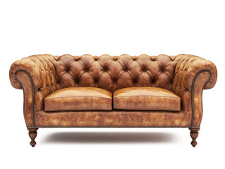 Realistic 3d design of real fabric sofa for one person, vintage style isolate on white background