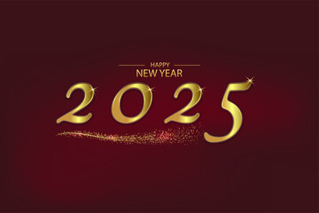 Happy New Year 2025 Gold Beautiful Bright And Shining Design And Dark Red Background