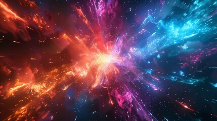 Fototapeta premium Cosmic Explosion: A vibrant nebula of red, pink, and blue energy.