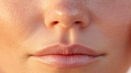 Fototapeta premium A close-up of a woman's face highlighting her lips and nose, showcasing smooth skin texture and natural beauty.