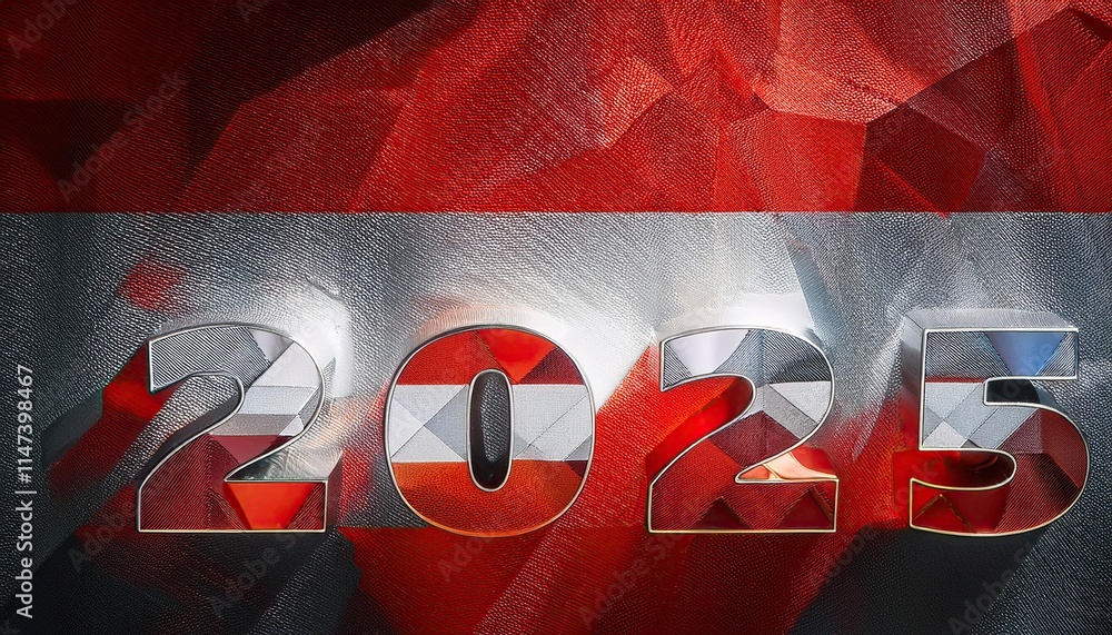 Poster creative 2025 design with geometric patterns and flag colors